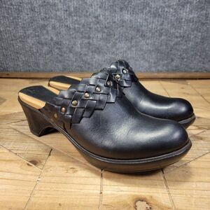 Frye Mule Shoes Woven Leather Black  Studded Heels 3” Clogs Women's Size‎ 8